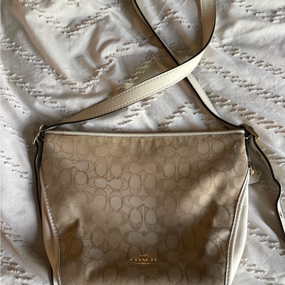 Coach Signature Crossbody Bag in Tan and Cream